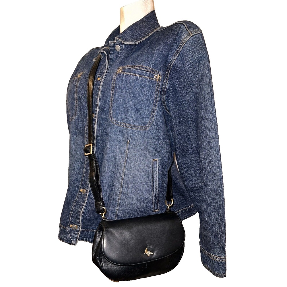 One Odd Bird Black Leather Crossbody Saddle Bag Bird Logo Small